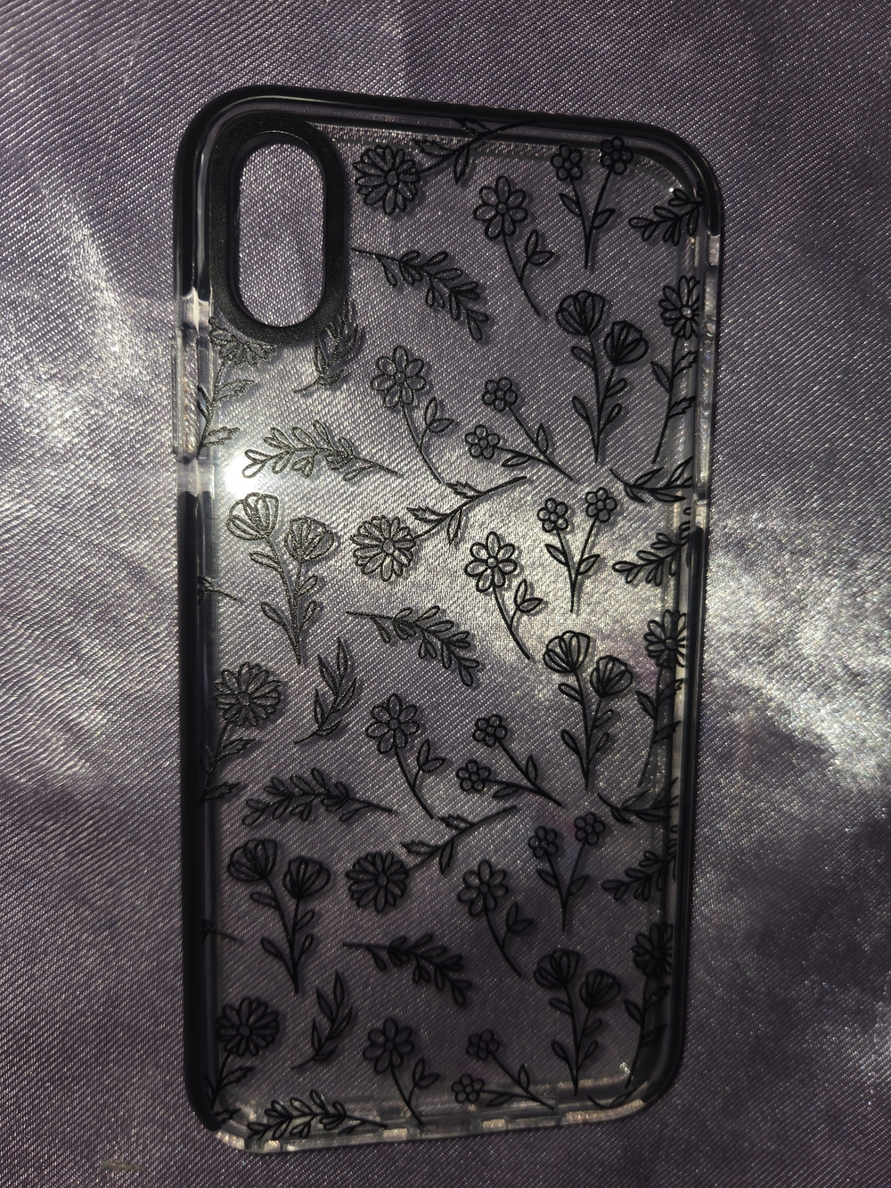 Iphone XS Black Floral Clear Phone Case - Slim Protective Design